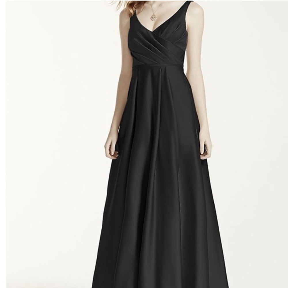 David's Bridal Long Satin Tank Ball Black Gown Dress Size 8